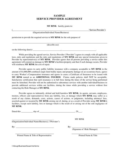agreement for service provider sample