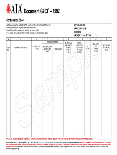 aia document g703 form printable