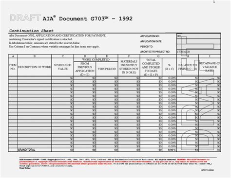 aia form g703 excel spreadsheet