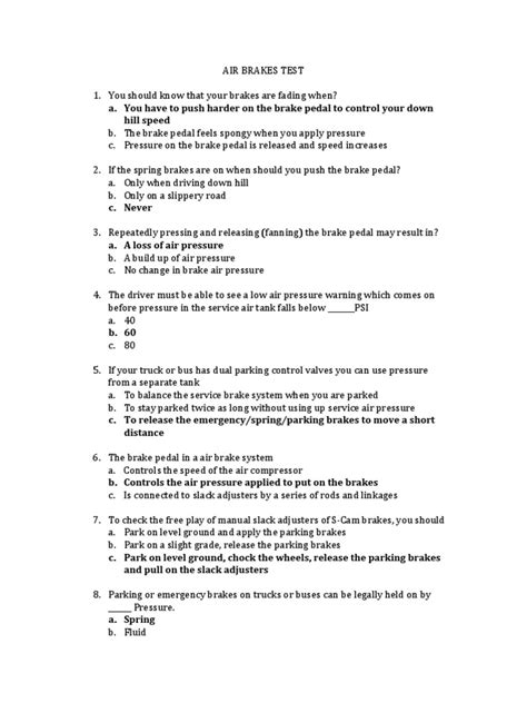 air brake knowledge test