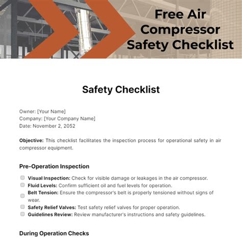 Air Compressor Safety Checklist