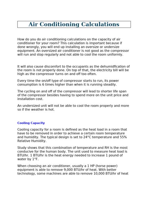 Air Conditioning Calculations