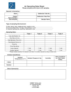 Air Sampling Data Sheet