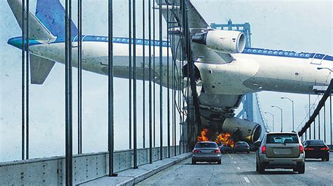 airliner crashes into bridge