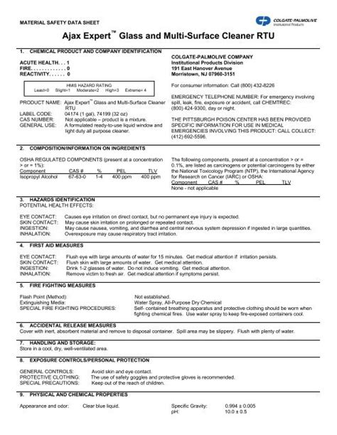 ajax multi purpose cleaner msds