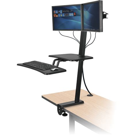 akron dual monitor sit stand desk mount workstation