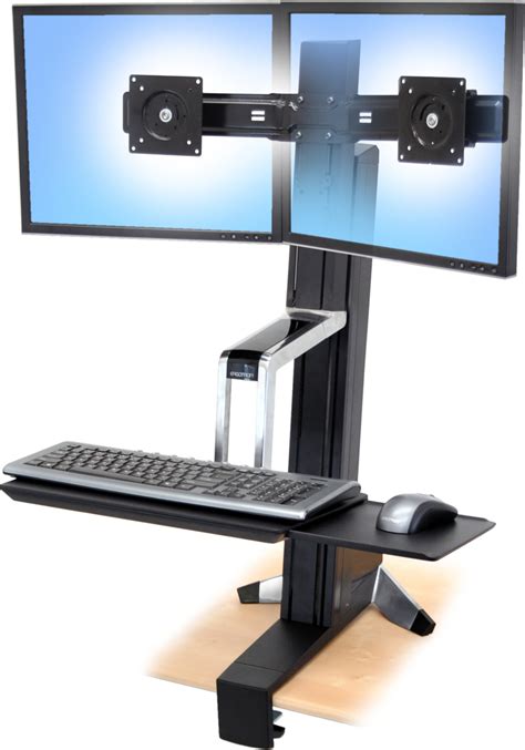 akron dual monitor sit stand desk mount workstation