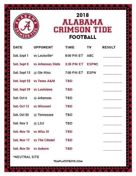 Alabama Football Schedule Printable: Plan Your Game Day