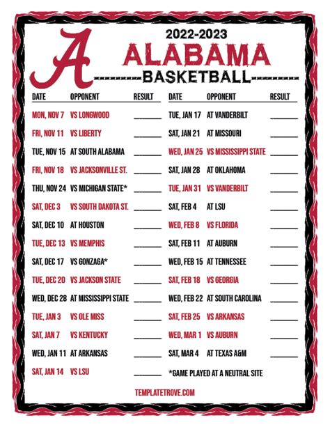 alabama basketball schedule 2022