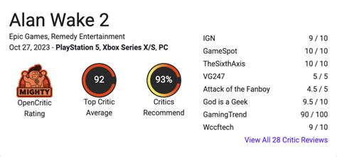 Alan Wake 2 Dubbed TopRated Xbox Game of 2023 By Metacritic