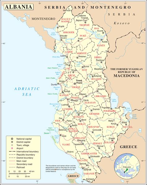 Road map of Albania