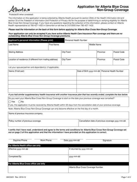 alberta blue cross non group application form