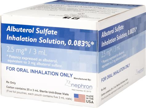 ALBUTEROL 0.083 (Generic) Inhalation Solution 2.5 mg/3 ml, 25 count