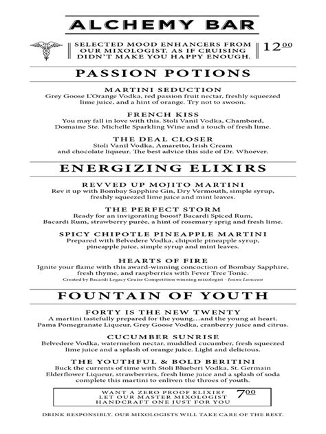 alchemy bar drink menu