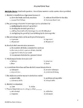 Alcohol Unit Test Jiskha