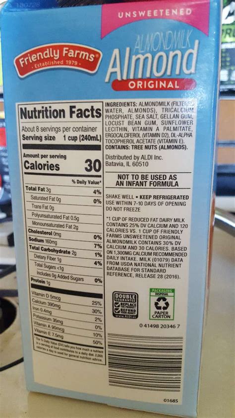Aldi Almond Milk Nutritional Value