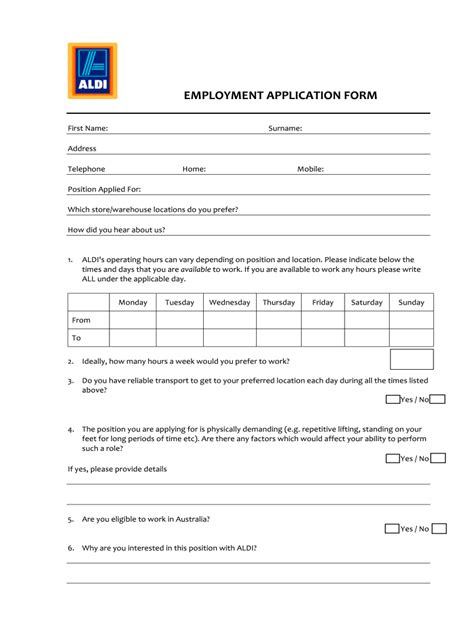 aldi careers application online form pdf usa