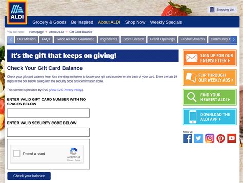 aldi gift card balance checker online