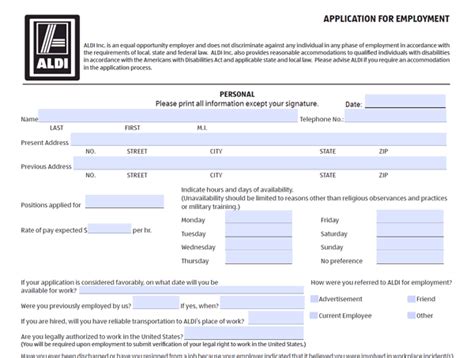 Aldi Printable Job Application