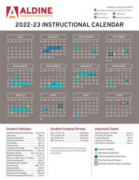 aldine isd calendar