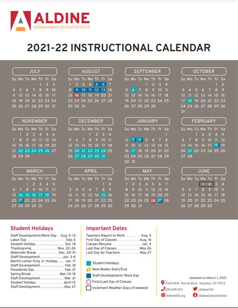 aldine isd instructional calendar