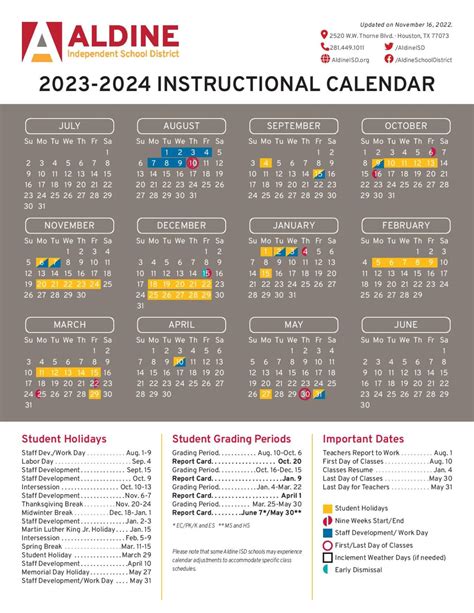 aldine isd school calendar 2023 24