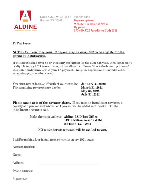 aldine isd tax bill