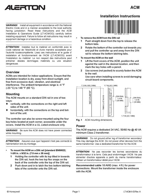 HONEYWELL ALERTON ACMVLX INSTALLATION AND OPERATION MANUAL Pdf