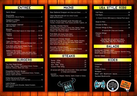 alex bar and grill menu