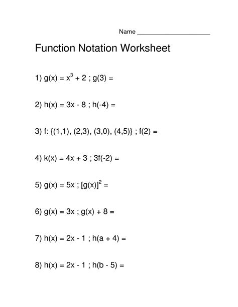 algebra 1 function notation worksheet