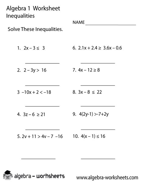 algebra 1 inequalities worksheet