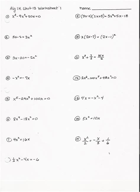 algebra 2 factoring worksheet