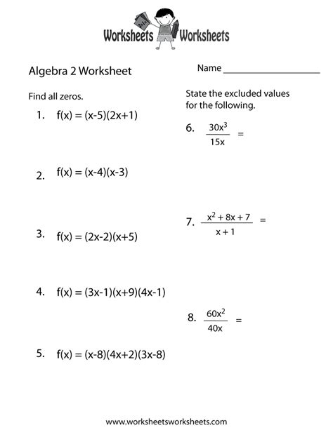 Algebra 2 Practice Test Printable