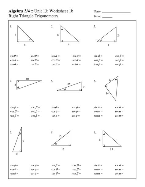 algebra 2 right triangle trig worksheet answers