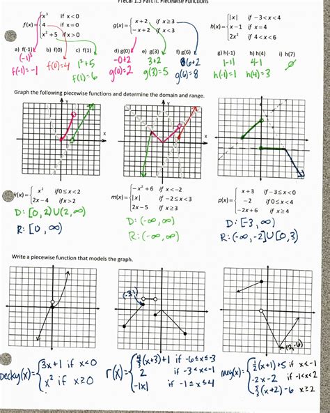 Worksheets Piecewise Functions Answer Key
