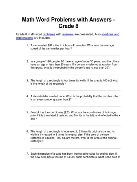 algebra word problems worksheet pdf grade 8