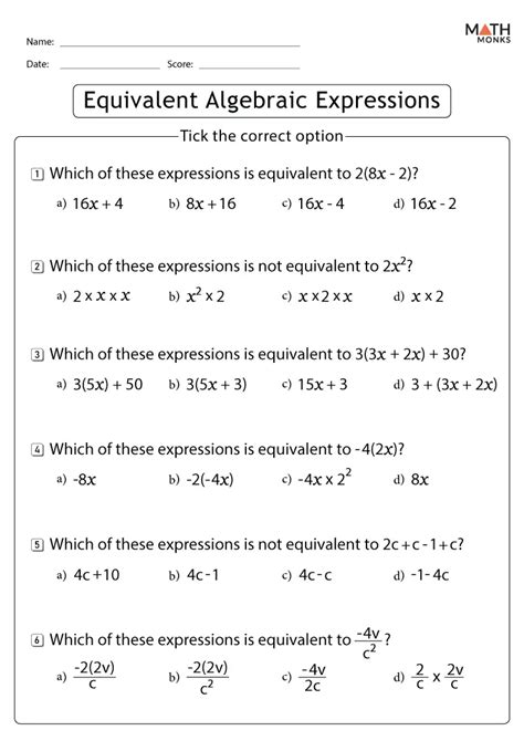 algebraic expression examples with answers grade 7