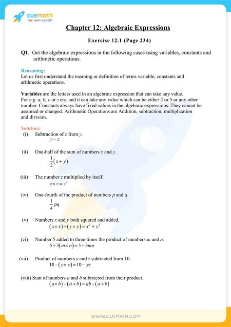 algebraic expressions class 7 questions with answers ncert