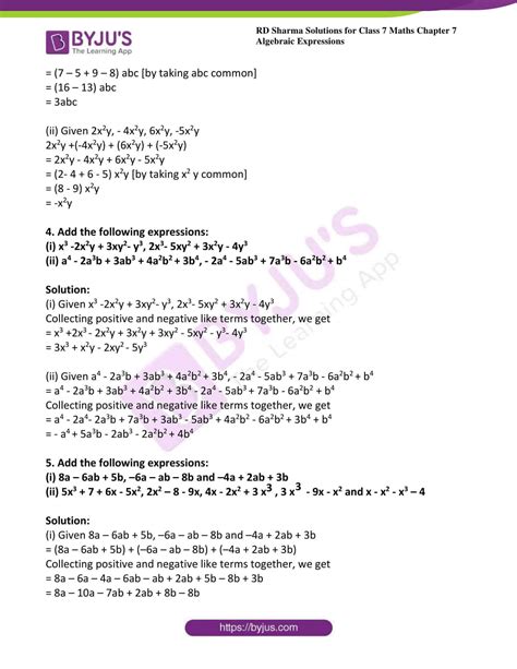 algebraic expressions questions for class 7 with solutions
