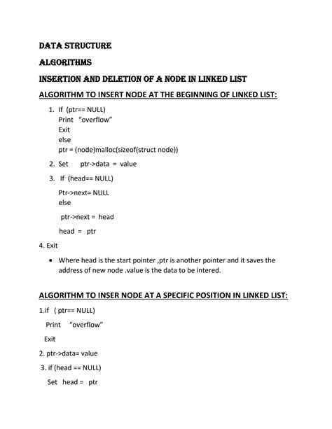 algorithm for linked list insertion and deletion