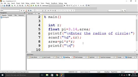 algorithm to find area of circle in c