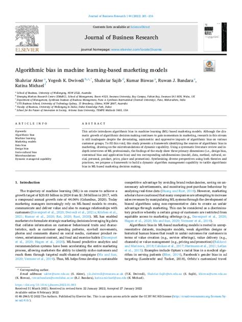 algorithmic bias in machine learning based marketing models