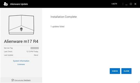 alienware update bios update failed