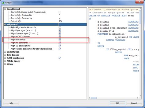 Align Query In Sql Developer