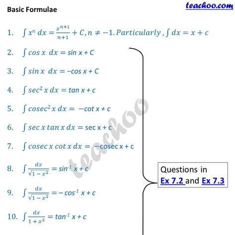 all integration formula class 12
