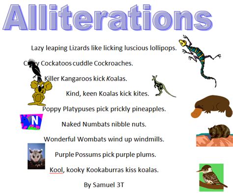 alliteration examples sentences kids