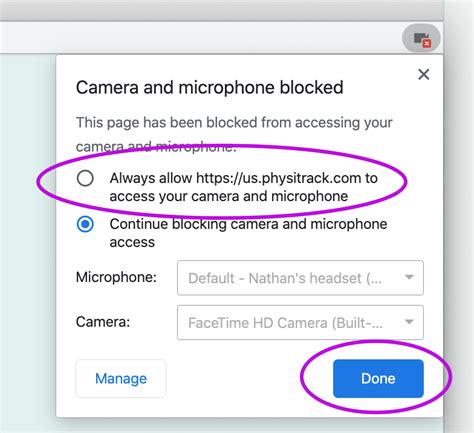 allow browser to access camera and microphone