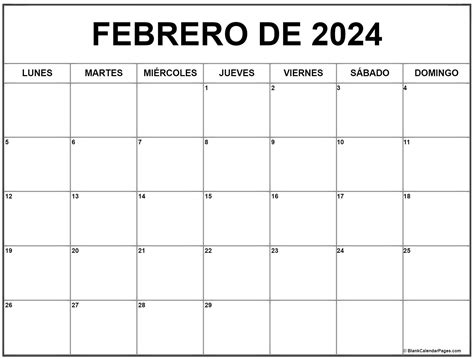 almanaque de febrero de 2024