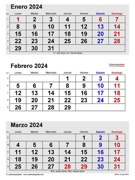 almanaque febrero y marzo 2024