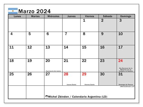 almanaque marzo 2024 argentina